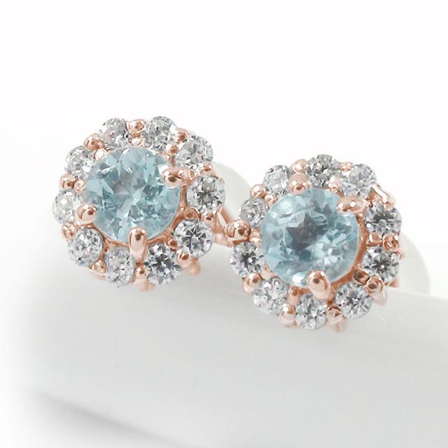 最適な価格 ピアス ピアス ダイヤモンド 18金 アクアマリン 誕生石 花 取り巻き フラワーモチーフ スタッド シリコンキャッチ付き レディース 人気ブランドを Olsonesq Com