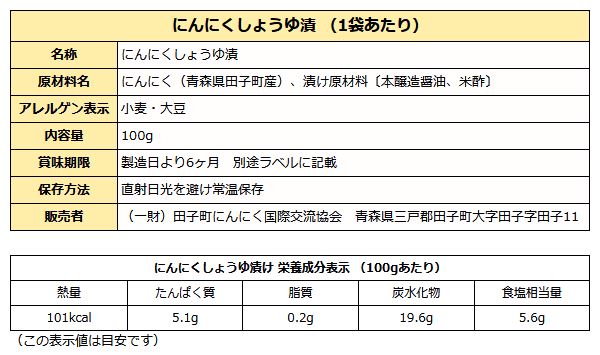 青森にんにく醤油漬け成分表