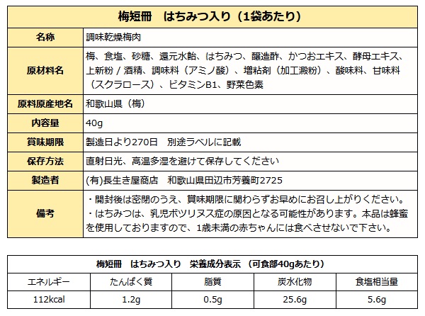 蜂蜜梅短冊成分表