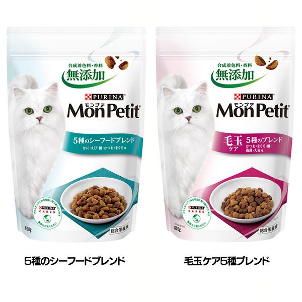 無香料保存料不使用フィッシュチキンシーフード子猫成猫シニアカリカリ猫フードブレンドキャットフードドライ合成着色料無添加モンプチドライバッグナチュラル500g/5種のブレンド600g 