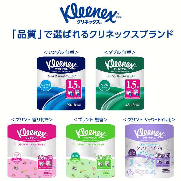 kleenexトイレットペーパートイレットティシューシャワー用1.5倍長持ち無香料35mダブル8ロールクリネックス 