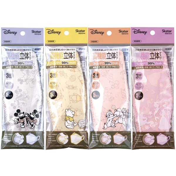 不織布マスク血色マスク立体折りたたみキャラクターディズニーかわいい呼吸しやすい花粉・ホコリ・風邪対策スケーター不織布血色高機能立体マスク韓国風マスク5枚入り 