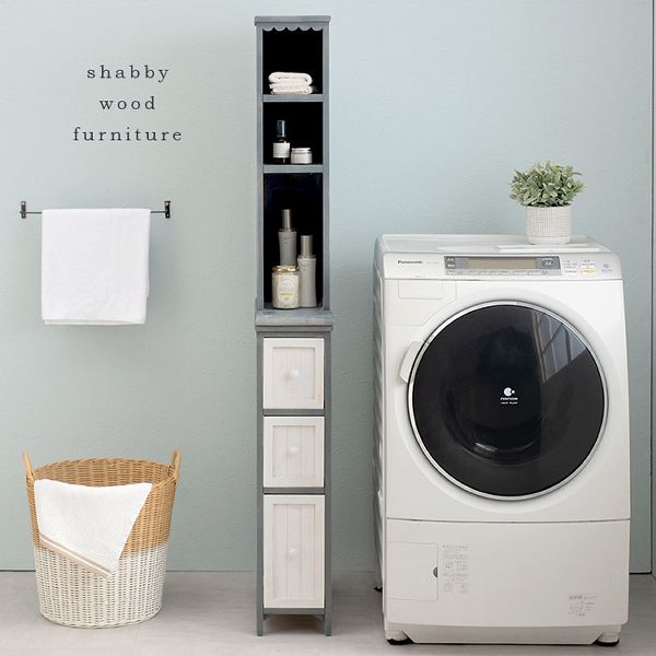 チェストサニタリー収納ラック隙間スリムアンティーク調シャビーおしゃれ引出しランドリーランドリー収納すき間収納簡単組立幅20cmチェスト 