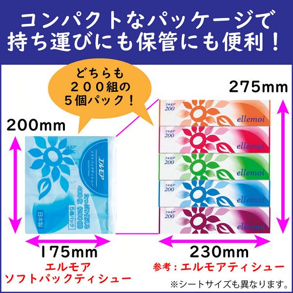 ティッシュソフトパック200組パルプコンパクト大容量ソフト収納カミ商事国産【18個セット】ソフトパックティッシュまとめ買いコンパクトエルモアソフトパックティシュー200W5Pエルモア