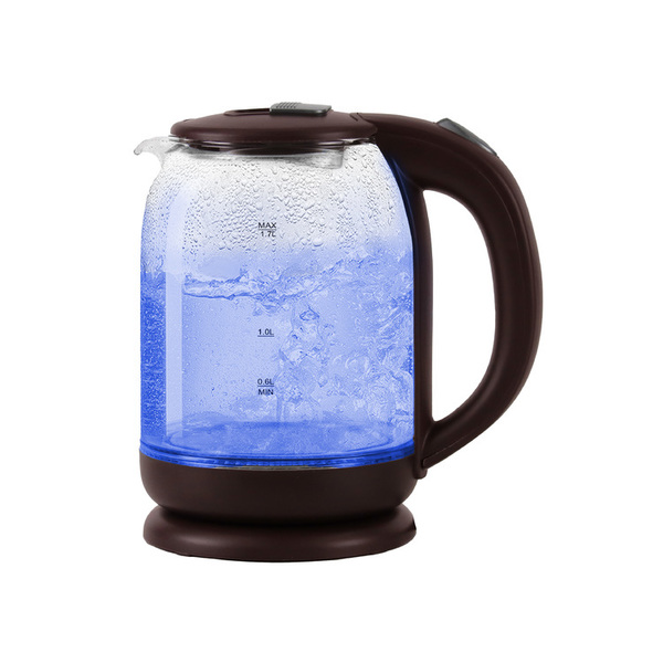 電気ケトルケトルガラス沸かすたっぷりポット電気ポット高速一人暮らしコーヒー1.7Lガラス電気ケトルダークブラウン 