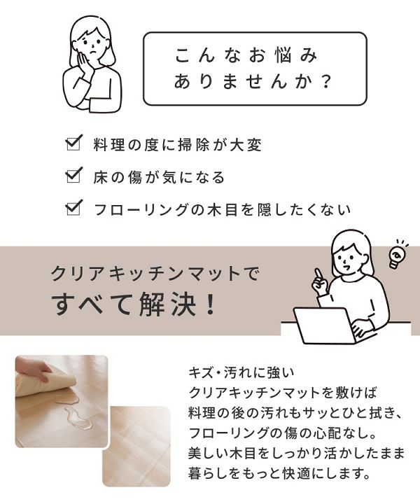 クリア撥水防カビ抗菌【販売指示後カートアップ】キッチンマット240×60cm/270×60cm 