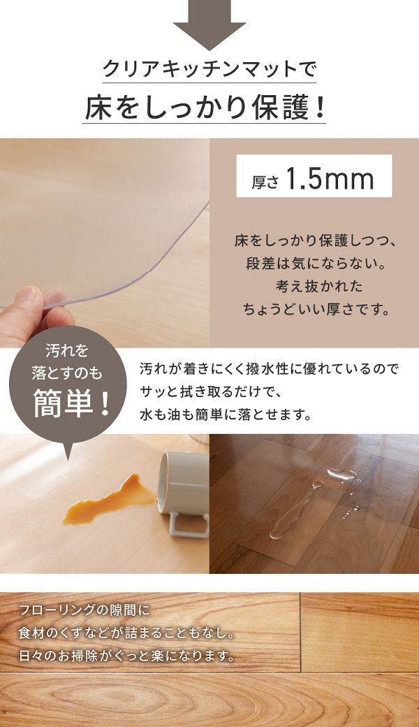 クリア撥水防カビ抗菌【販売指示後カートアップ】キッチンマット240×60cm/270×60cm 