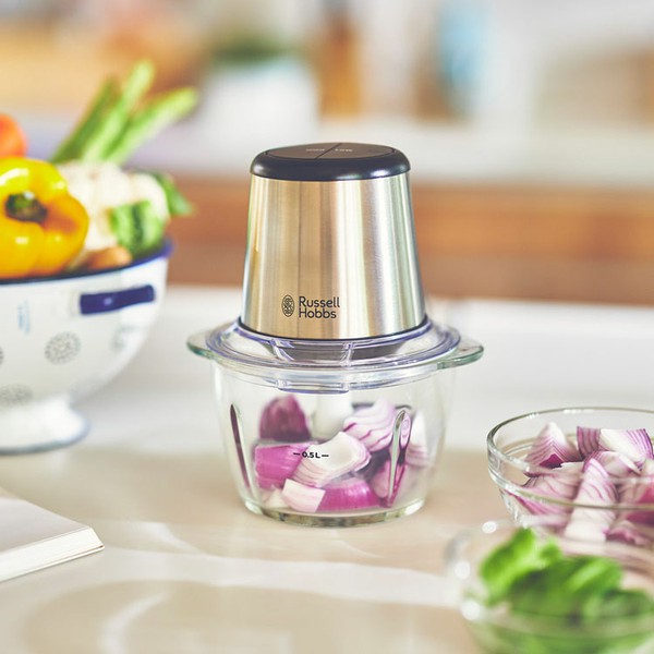 ラッセルホブスrussellhobbsフードプロセッサーイギリスおしゃれかっこいい新生活ギフト贈り物ラッセルホブスRussellHobbsフォーブレードミニチョッパー切る刻む混ぜるガラスボウル300W500ml正規販売店 