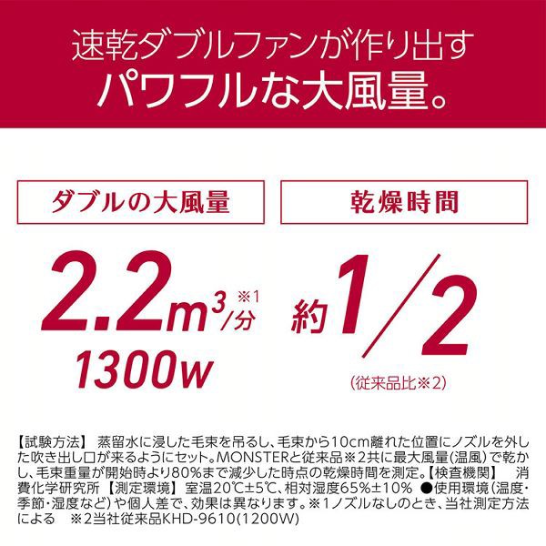 小泉成器KOIZUMIモンスタードライヤーダブルファン大風量パワフルドライマイナスイオン5段階調節モンスターダブルファンドライヤーコイズミ 