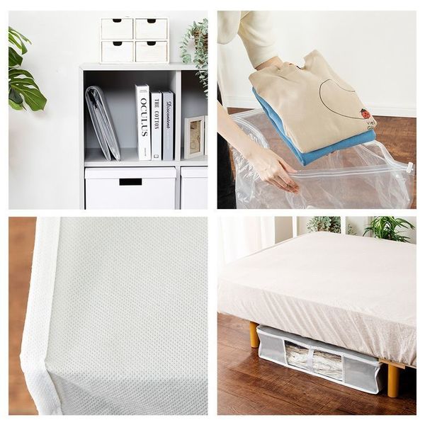 収納ボックス圧縮袋省スペース防ダニ衣類布団収納衣類圧縮袋クローゼット押し入れ収納BOX一体型衣類用圧縮袋Mサイズグレー