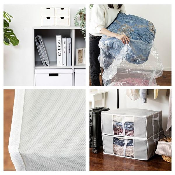 収納ボックス圧縮袋省スペース防ダニ衣類布団収納衣類圧縮袋クローゼット押し入れ収納BOX一体型衣類用圧縮袋Lサイズグレー 