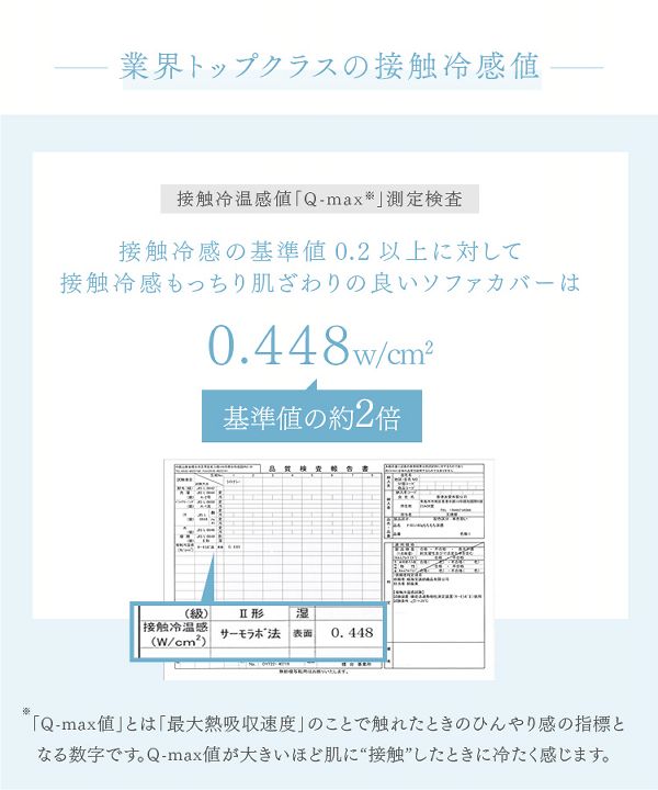 ひんやり抗菌・防臭すべり止め付き接触冷感モッチリソファーカバー65×180