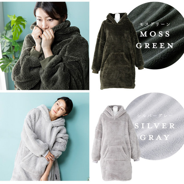 ルームウェアマイクロファイバーミンクファープルオーバー保温女性用節電洗濯可静電気防止パーカーフード付きポケットかわいいレディースフリースマイクロミンクファー・プルオーバー100cm丈 