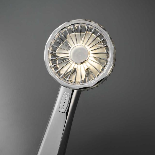 ハンディファンレトロクリスタルハーフミラーライトモード充電式充電長持ち大風量デザイン家電キラキラリュミエールwithToffyLEDハンディファンラドンナ 