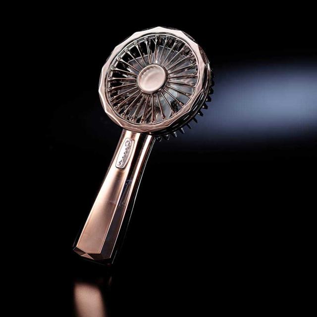 ハンディファンレトロクリスタルハーフミラーライトモード充電式充電長持ち大風量デザイン家電キラキラリュミエールwithToffyLEDハンディファンラドンナ 