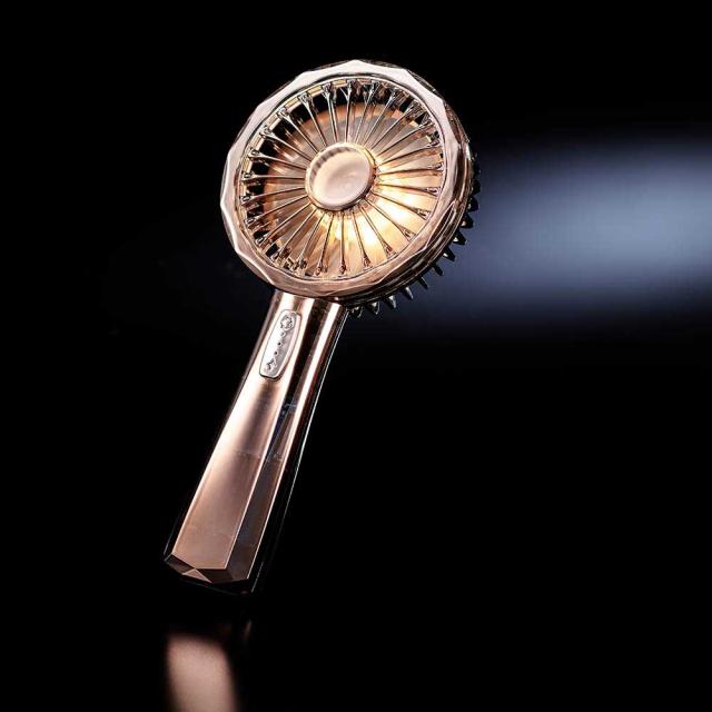 ハンディファンレトロクリスタルハーフミラーライトモード充電式充電長持ち大風量デザイン家電キラキラリュミエールwithToffyLEDハンディファンラドンナ 