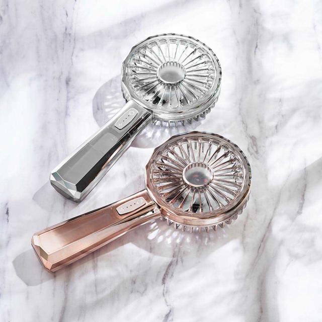 ハンディファンレトロクリスタルハーフミラーライトモード充電式充電長持ち大風量デザイン家電キラキラリュミエールwithToffyLEDハンディファンラドンナ 