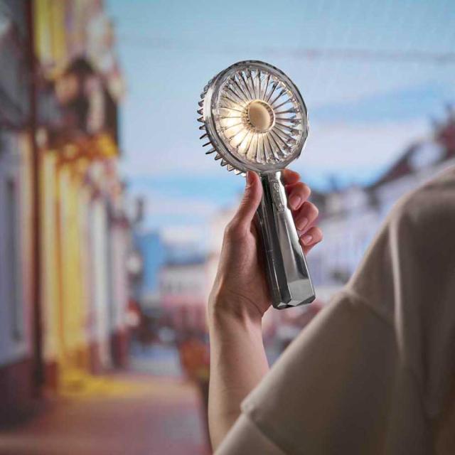 ハンディファンレトロクリスタルハーフミラーライトモード充電式充電長持ち大風量デザイン家電キラキラリュミエールwithToffyLEDハンディファンラドンナ 