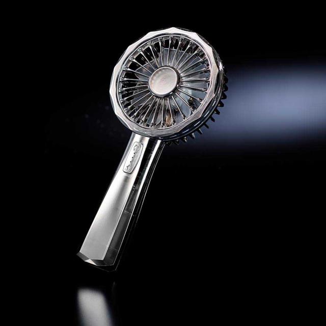 ハンディファンレトロクリスタルハーフミラーライトモード充電式充電長持ち大風量デザイン家電キラキラリュミエールwithToffyLEDハンディファンラドンナ 