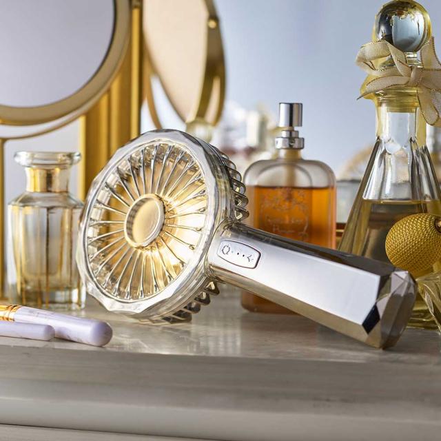 ハンディファンレトロクリスタルハーフミラーライトモード充電式充電長持ち大風量デザイン家電キラキラリュミエールwithToffyLEDハンディファンラドンナ 