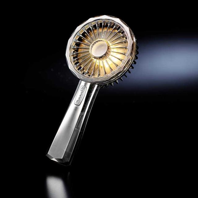 ハンディファンレトロクリスタルハーフミラーライトモード充電式充電長持ち大風量デザイン家電キラキラリュミエールwithToffyLEDハンディファンラドンナ 