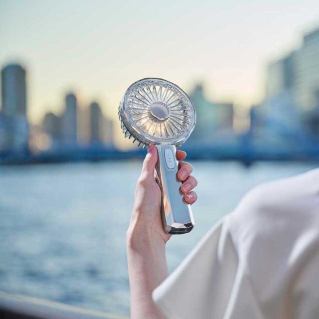 ハンディファンレトロクリスタルハーフミラーライトモード充電式充電長持ち大風量デザイン家電キラキラリュミエールwithToffyLEDハンディファンラドンナ 