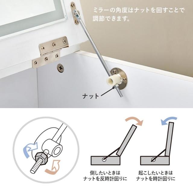 ドレッサードレッサーセットデスクスツール付きコンセント付き化粧台コンパクト鏡台ミラーLEDドレッサー幅50cmLEDライト付き 
