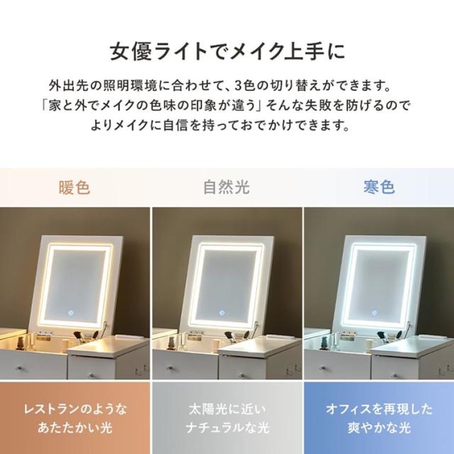 ドレッサードレッサーセットデスクスツール付きコンセント付き化粧台コンパクト鏡台ミラーLEDドレッサー幅67cmLEDライト付き