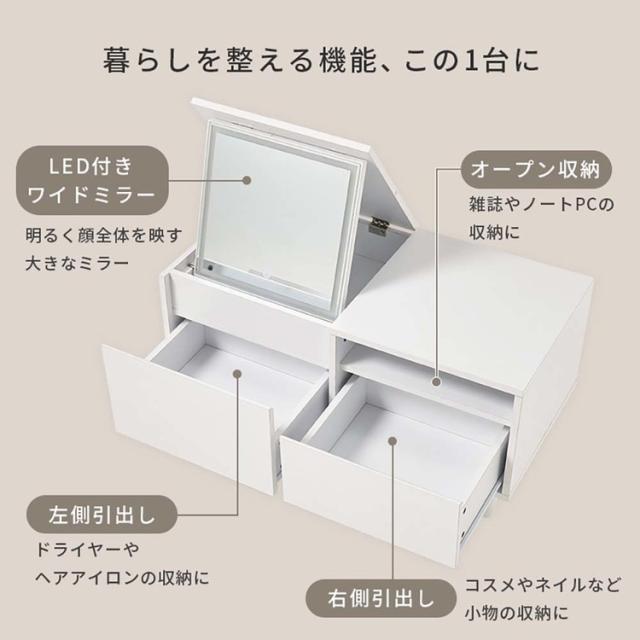 テーブルドレッサー化粧台メイクテーブル鏡台収納ドレッサーメイク収納コンパクトドレッサーシンプルドレッサーインテリア家具ロードレッサーホワイト