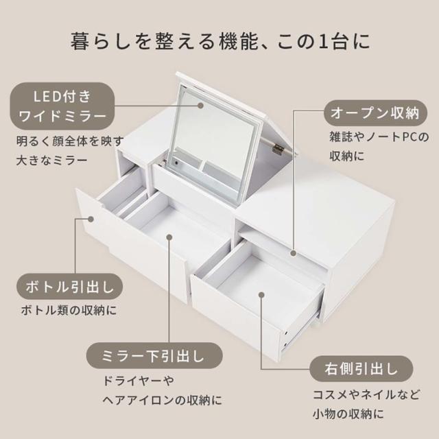 テーブルドレッサー化粧台メイクテーブル鏡台収納ドレッサーメイク収納コンパクトドレッサーシンプルドレッサーインテリア家具ロードレッサーホワイト