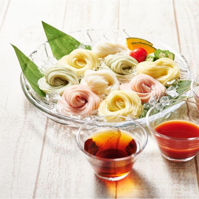 池利三輪そうめんつゆ付セット贈り物トマト池利まあるい彩り三輪素麺と2種のつゆ池利 