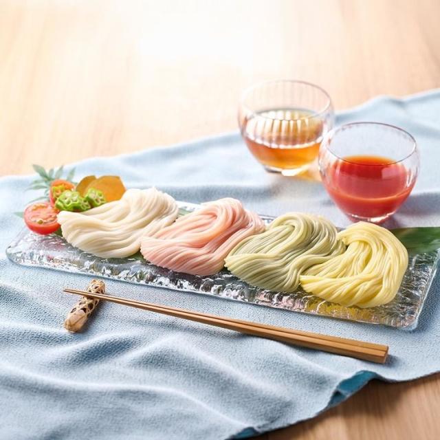 池利三輪そうめんつゆ付セット贈り物トマト池利まあるい彩り三輪素麺と2種のつゆ池利 