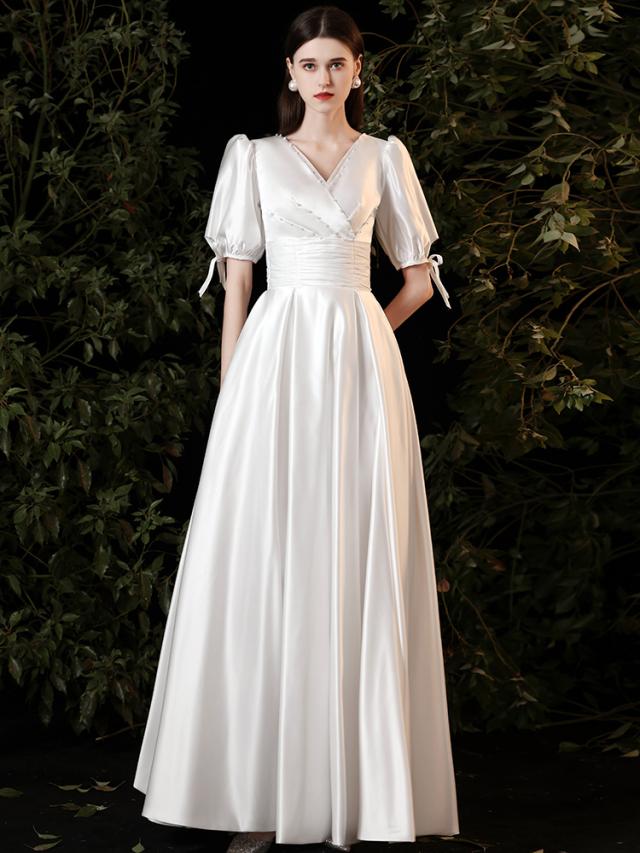 圧倒的高評価 送料無料 Vネック 半袖 レトロ ウェディングドレス 二次会 発表会 演奏会 結婚式 前撮り 編み上げ パーティードレス 新品即決 Www Phillipsgeneralinsurance Com