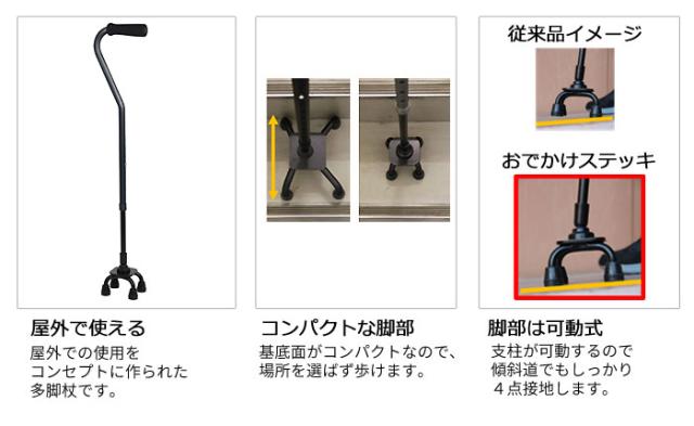 コンパクト4点支持杖 おでかけステッキ CAM03の特徴
