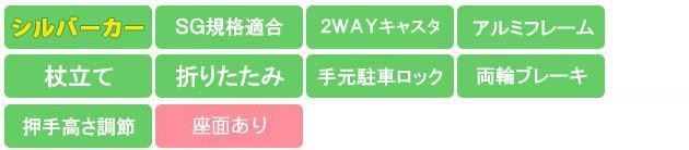 US06 機能アイコン SG規格 2WAYキャスタ アルミ 杖立て 折畳み 手元駐車ロック 両輪ブレーキ 押手高さ調節 座面あり