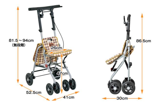 シルバーカー パインウォーカー PS-169の各部寸法1