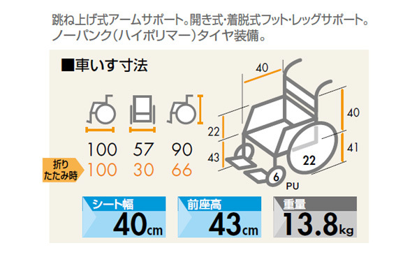 NEOシリーズ 自走介助兼用車椅子NEO-1Wの車椅子各部寸法
