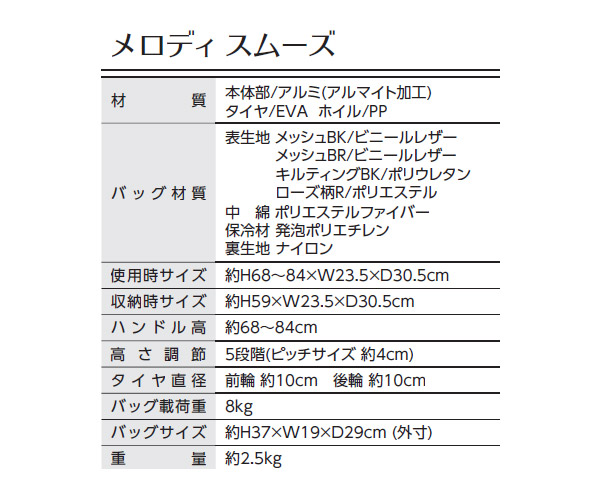 メロディ スムーズ 島製作所の各部寸法