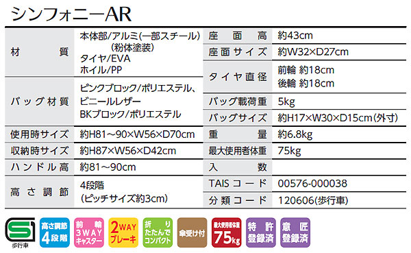 シンフォニーAR 島製作所の各部寸法