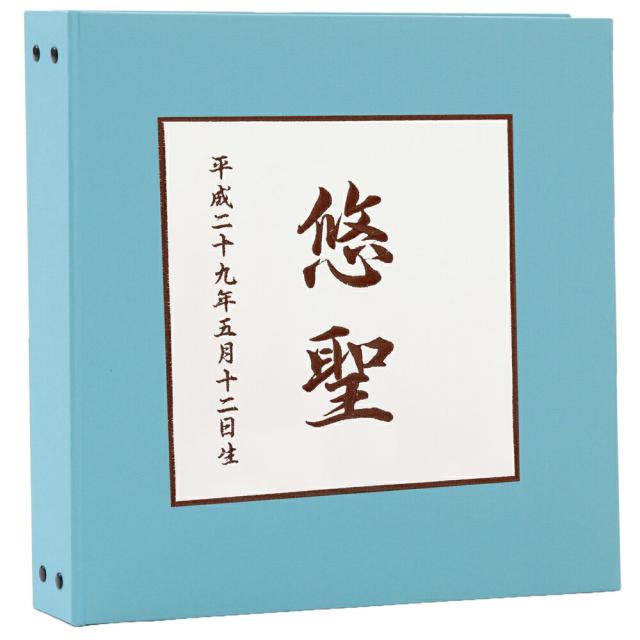 赤ちゃん ベビー アルバム 漢字 名入れ 刺繍 お名前 日本製 表紙色アクアブルー 中シート白色 商店
