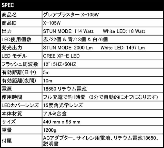 最強の護身用ライト グレアブラスター X-105W 大型タイプ 護身 用品 タクティカル ミリタリー グッズ 用具 防災 セキュリティ 防犯 最強  の通販はau PAY マーケット - 防犯対策ネット au PAY マーケット店 | au PAY マーケット－通販サイト