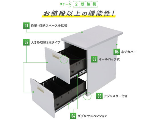 お得人気SALE カグクロ/スチール2段脇机 - ココデカウ au PAY マーケット店|商品ロットナンバー:418457323 ニューグレー/KD-047-2の通販はau PAY マーケット 高評価格安