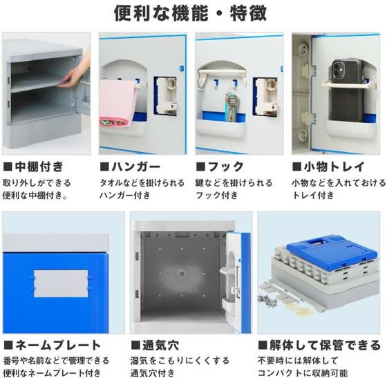 Netforce プラスチックロッカーS 増連用 ダイヤル錠 ブルー