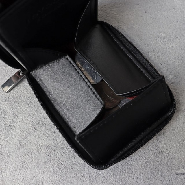日本製 豊岡工房 カーボンレザー調 牛床革 縦型 コンパクト財布
