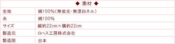 プレーンタイプ　素材表