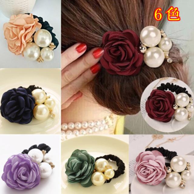 ヘアアクセサリー ヘアアクセ ヘアゴム パール 真珠 大粒 バラ 冠婚葬祭 ローズ 薔薇 オシャレ 結婚式 レディース 毎日続々入荷 かわいい