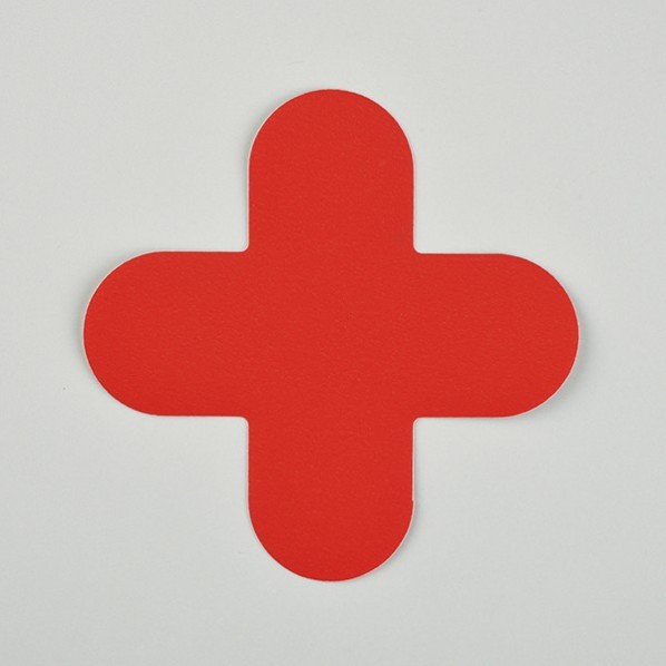 緑十字 路面表示ステッカー 十字型 赤 150×150mm 10枚組 PVC