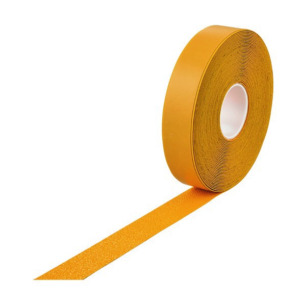 緑十字 高耐久ラインテープ(反射＋滑り止めタイプ) 黄 50mm幅×20m 両端テーパー構造 屋内外兼用