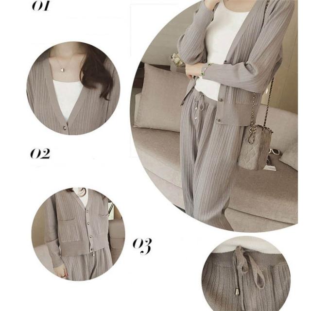 パンツセットアップ ニット レディース 秋 冬 パンツスーツ 上下セット 3点セット カーディガン キャミソール テーパードパンツ Vネック の通販はau Pay マーケット Lili Shop Au Pay マーケット店