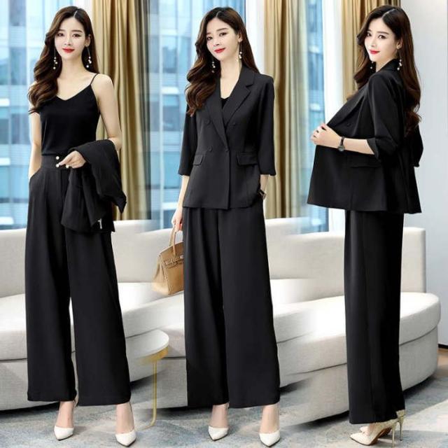 エッセンシャルズ セットアップ パンツスーツ レディース ワイドパンツ 七分袖 2点セット 無地 ジャケット ビジネス フォーマル オフィス 通勤 Ol お洒落 当店人気の限定モデルが再々々入荷 Www Servblu Com